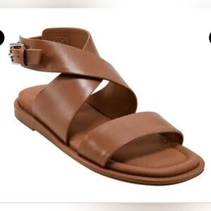 Size 9 Pure Donne Karan Cirona Women’s Tan Leather Crisscross Ankle Strap Sandal